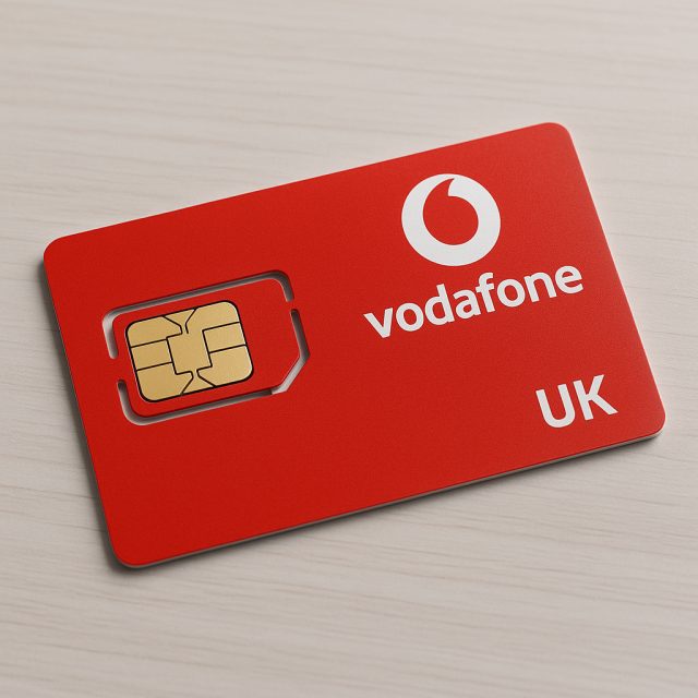 سیم کارت فیزیکی ودافون انگلیس Vodafone UK +44 – پک اصلی نو – پیامک و تماس در ایران – انتخاب شماره – تحویل فوری